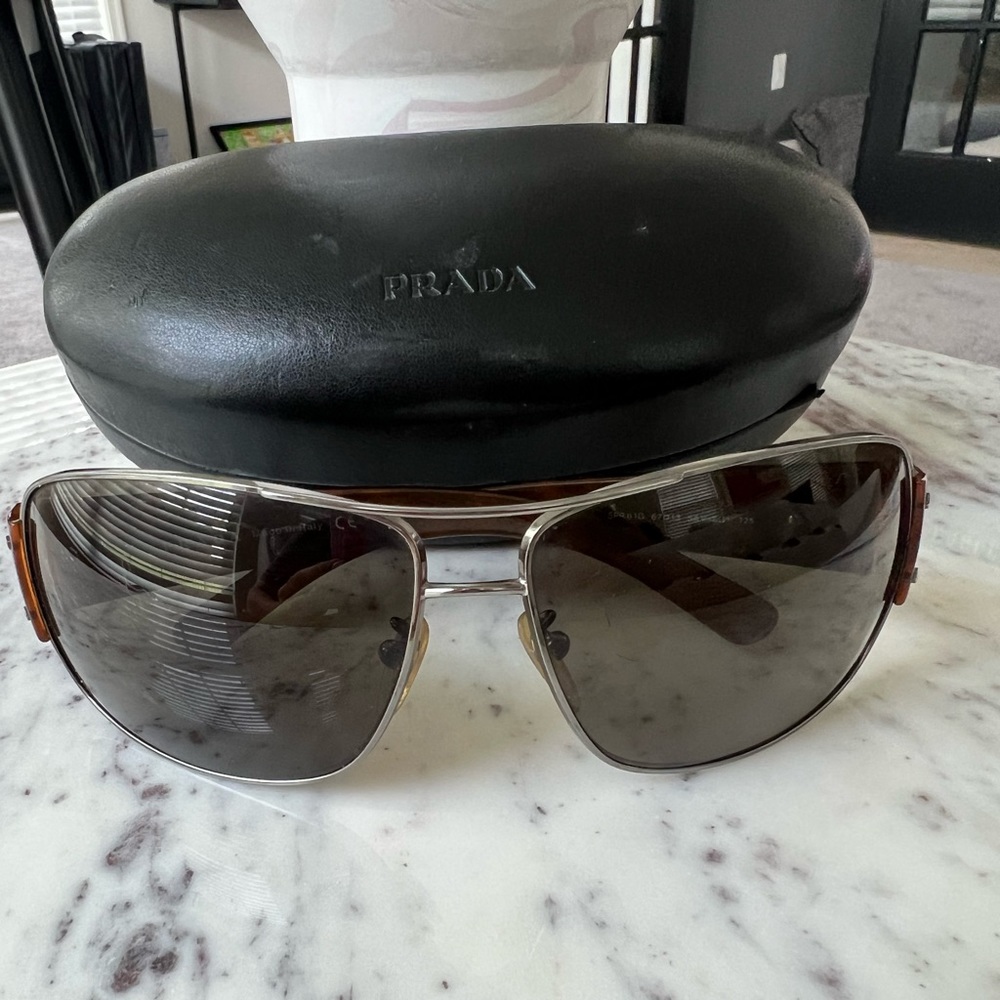 Prada Men’s Pilot Sunglasses in Black and Brown